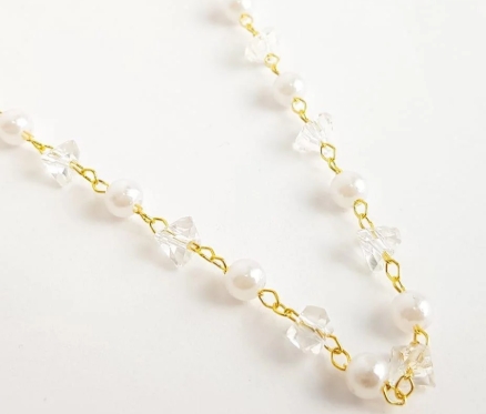 CHOKER PÉROLAS E PEDRAS CRISTAIS